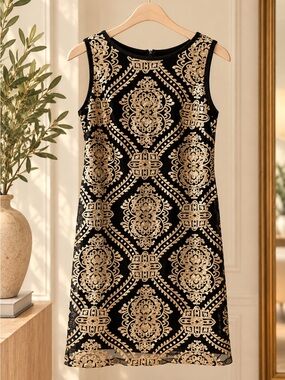 Ronni Nicole Black Dress with Gold Sequin Motif